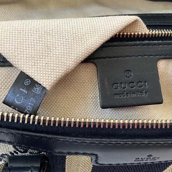 GUCCI Vintage GG Monogram Canvas Sherry Line Satchel Tote Blue - Picture 12 of 16